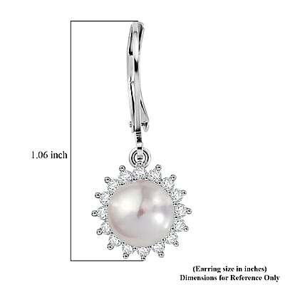 EverTrue Freshwater Pearl and Moissanite 0.50 ctw Starlight Pearl Earrings in Platinum Bond