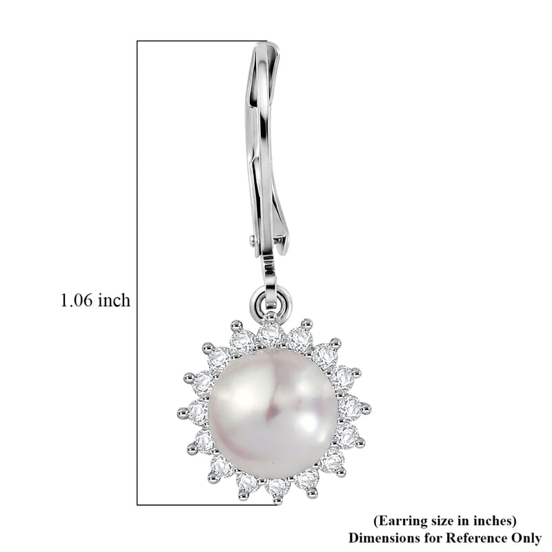 EverTrue Freshwater Pearl and Moissanite 0.50 ctw Starlight Pearl Earrings in Platinum Bond