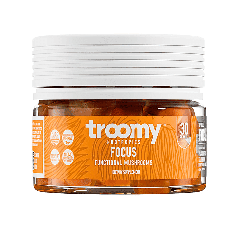Troomy Nootropics Focus Lion's Mane Supplement (60 Passionfruit Tangerine Gummies) Made in US