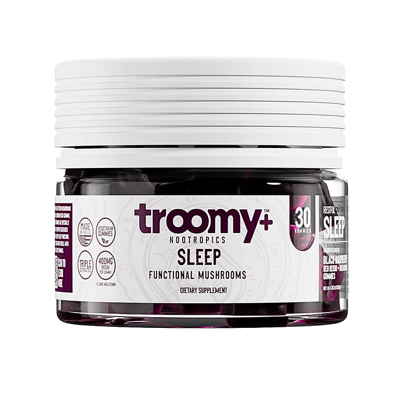 Troomy Nootropics Sleep Reishi & Melatonin Supplement (60 Black Raspberry Gummies) Made in US
