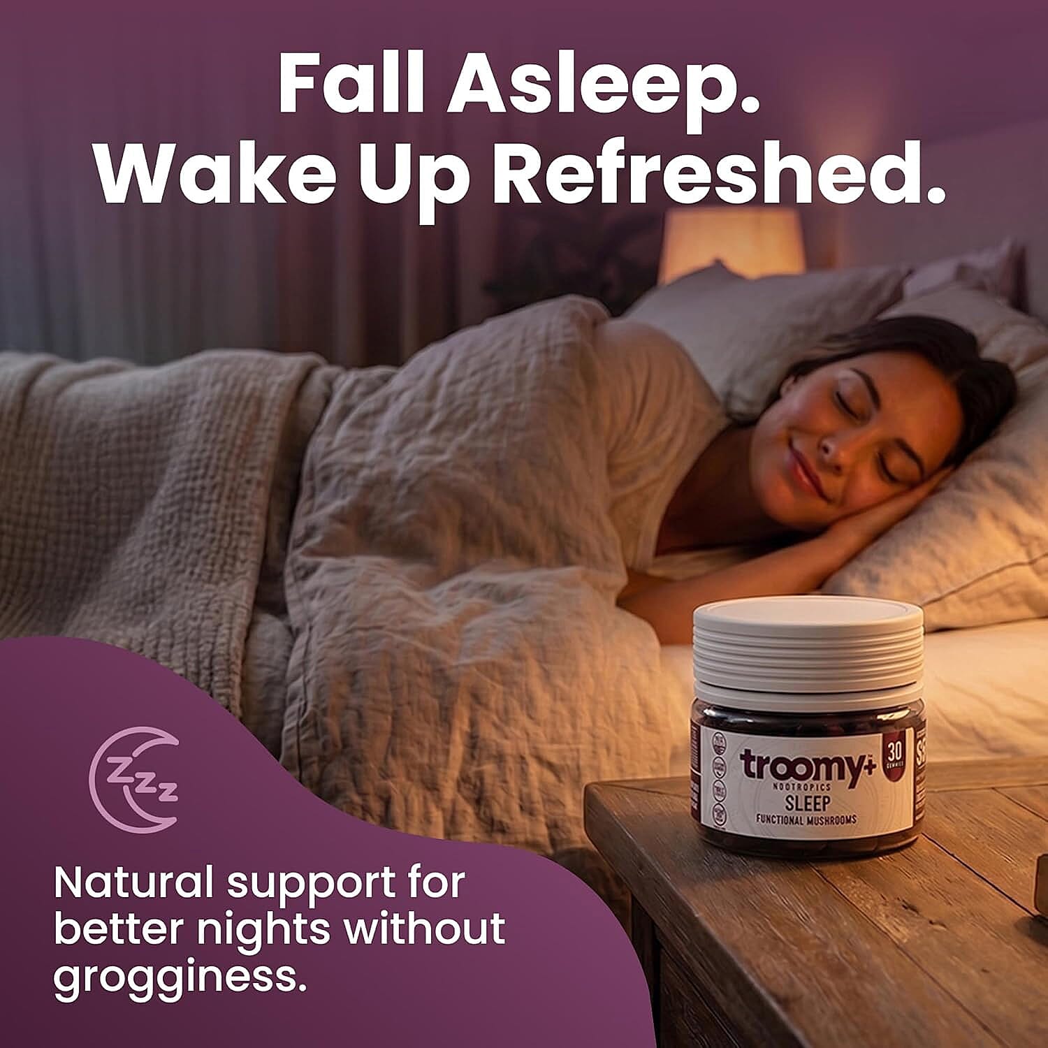 Troomy Nootropics Sleep Reishi & Melatonin Supplement (60 Black Raspberry Gummies) Made in US