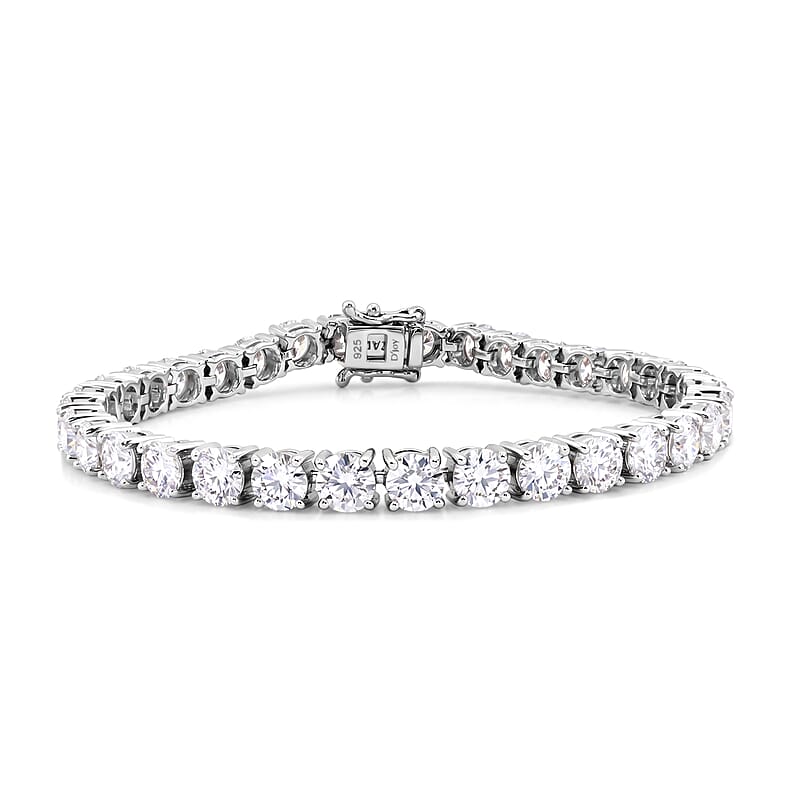 D'Joy Moissanite 16.10 ctw Timeless Brilliance Bracelet in Rhodium Over Sterling Silver (6.50 In)