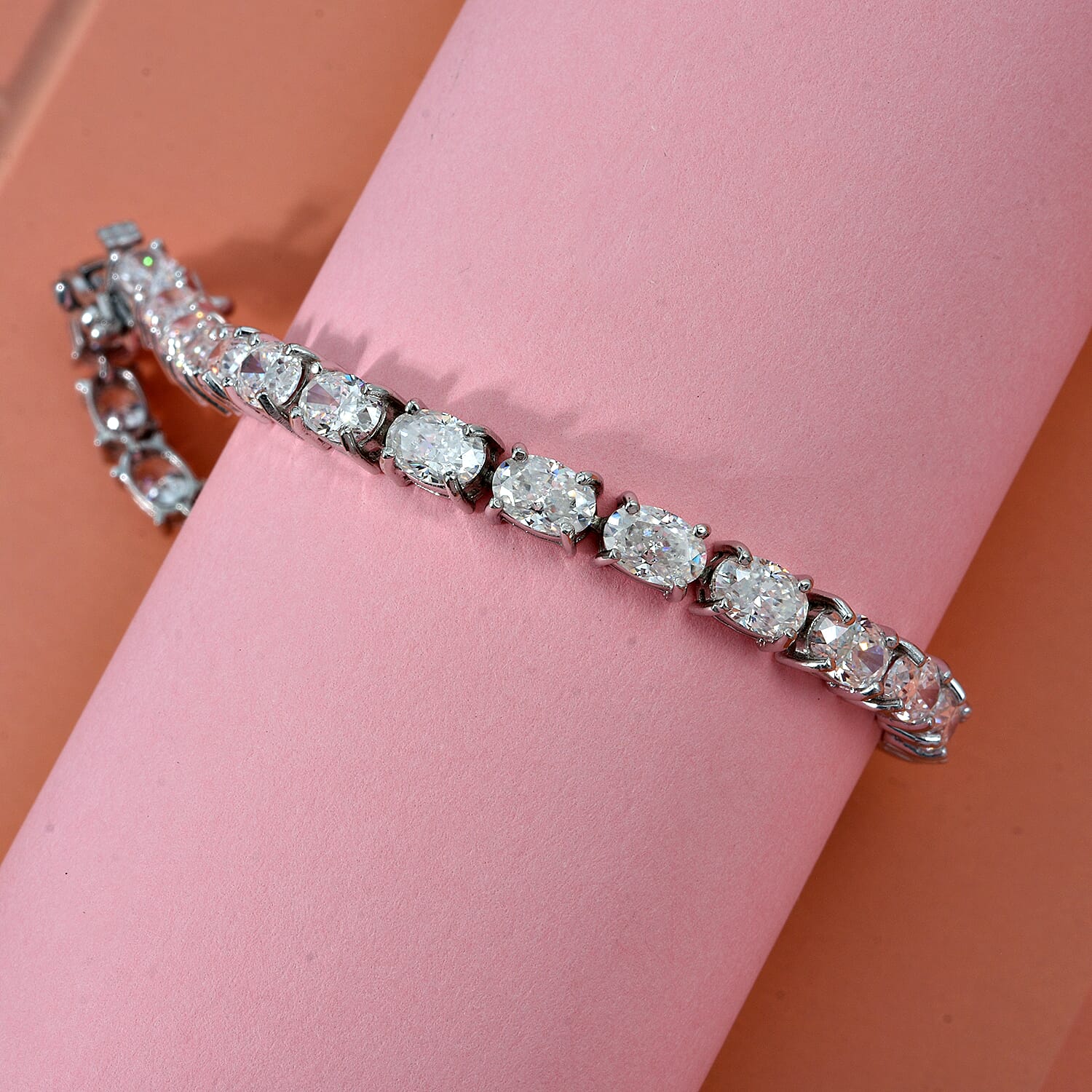 TLV D'Joy Moissanite (Rnd 5.25mm) Bracelet in Rhodium Over Sterling Silver (6.50 In) 16.10 ctw