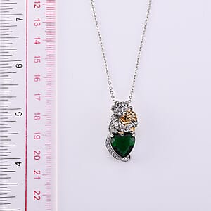 Green Glass and Simulated Diamond 0.50 ctw Monkey with Baby Love Necklace in Dualtone 20-22 Inches 