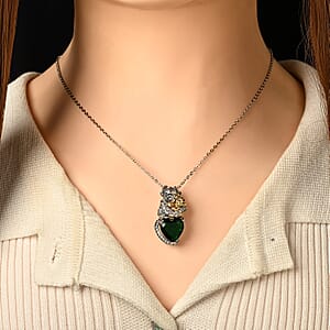 Green Glass and Simulated Diamond 0.50 ctw Monkey with Baby Love Necklace in Dualtone 20-22 Inches 