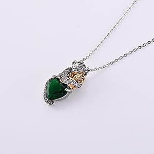 Green Glass and Simulated Diamond 0.50 ctw Monkey with Baby Love Necklace in Dualtone 20-22 Inches 
