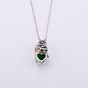 Green Glass and Simulated Diamond 0.50 ctw Monkey with Baby Love Necklace in Dualtone 20-22 Inches 