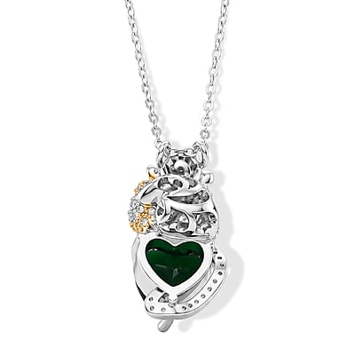 Simulated Diopside and Simulated Diamond 0.50 ctw Monkey with Baby Love Necklace in Dualtone 20-22 Inches
