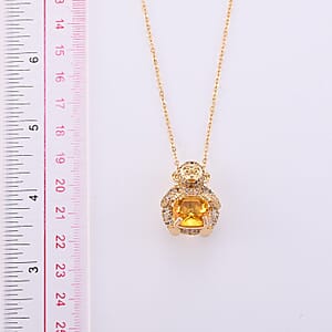 Simulated Citrine and Simulated Black Diamond 1.00 ctw Monkey with Baby Love Necklace (20-22 Inches) in Goldtone