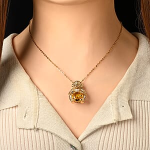 Simulated Citrine and Simulated Black Diamond 1.00 ctw Monkey with Baby Love Necklace (20-22 Inches) in Goldtone