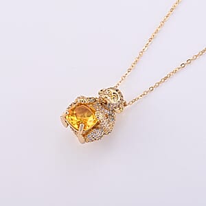 Simulated Citrine and Simulated Black Diamond 1.00 ctw Monkey with Baby Love Necklace (20-22 Inches) in Goldtone