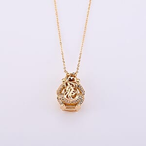 Simulated Citrine and Simulated Black Diamond 1.00 ctw Monkey with Baby Love Necklace (20-22 Inches) in Goldtone