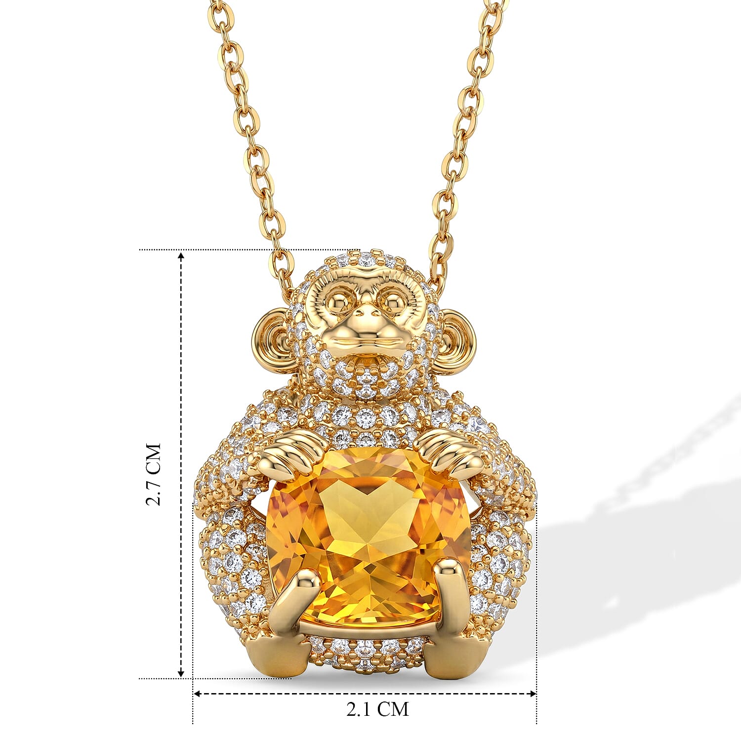Simulated Citrine and Simulated Black Diamond 1.00 ctw Monkey with Baby Love Necklace (20-22 Inches) in Goldtone