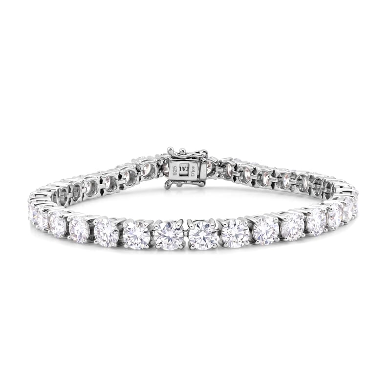 D'Joy Moissanite 16.10 ctw Timeless Brilliance Bracelet in Rhodium Over Sterling Silver (7.25 In)