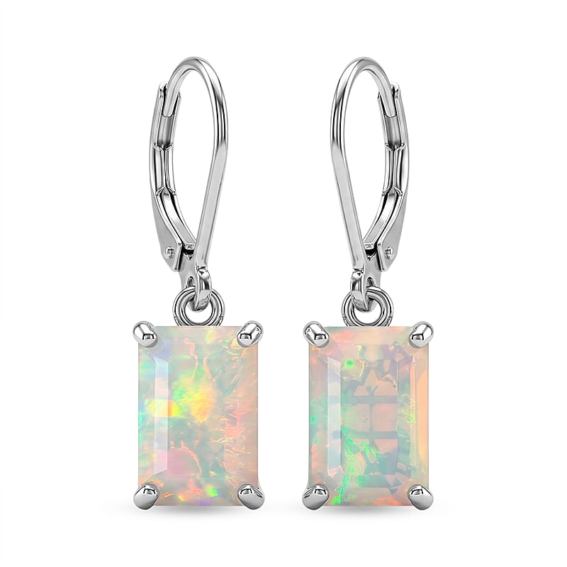 D'Joy Premium Ethiopian Welo Opal 3.00 ctw Aurora Prism Earrings in Rhodium Over Sterling Silver