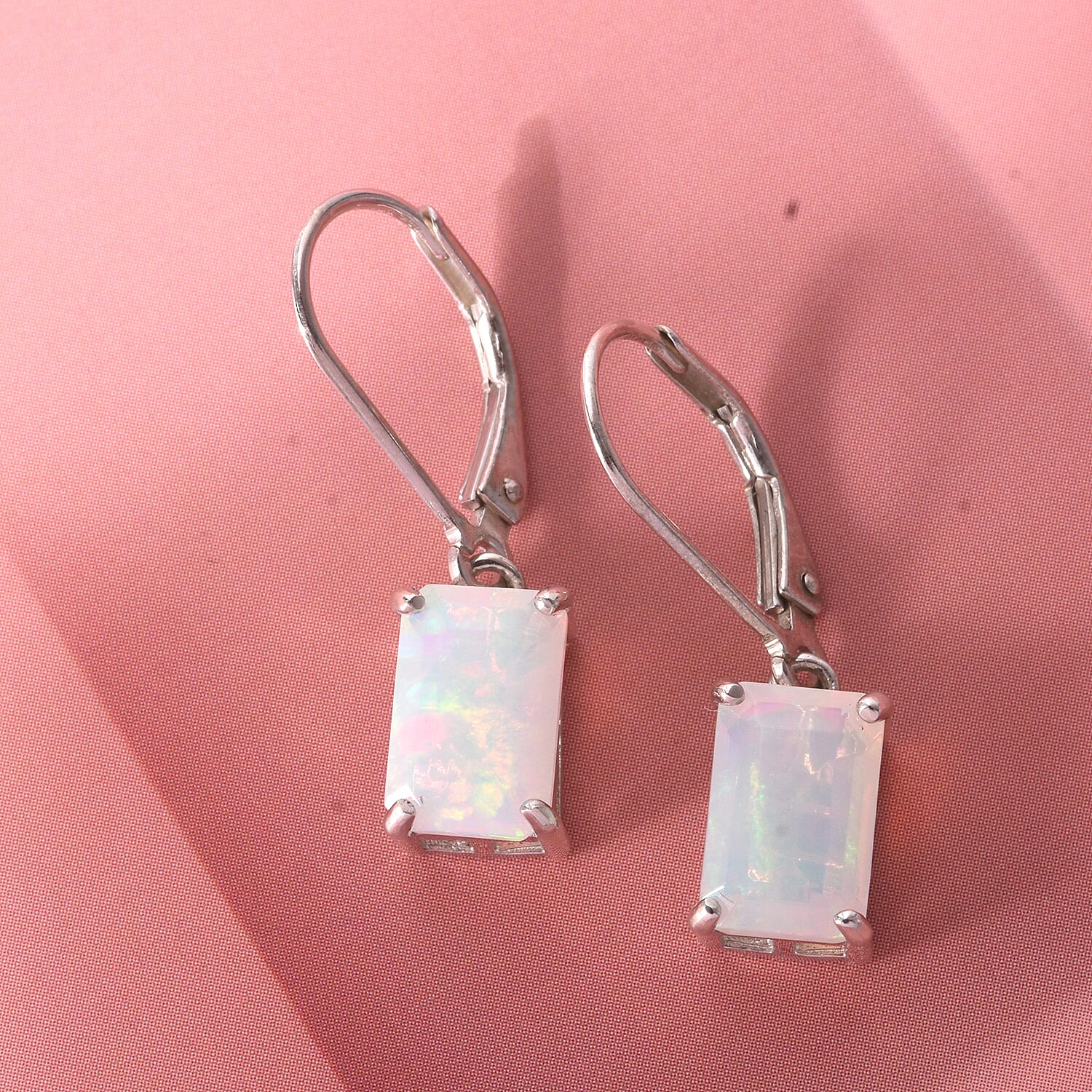 D'Joy Premium Ethiopian Welo Opal 3.00 ctw Aurora Prism Earrings in Rhodium Over Sterling Silver