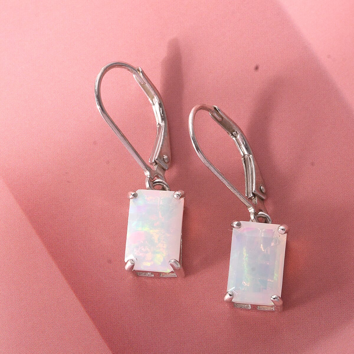 D'Joy Premium Ethiopian Welo Opal 3.00 ctw Aurora Prism Earrings in Rhodium Over Sterling Silver image number 1