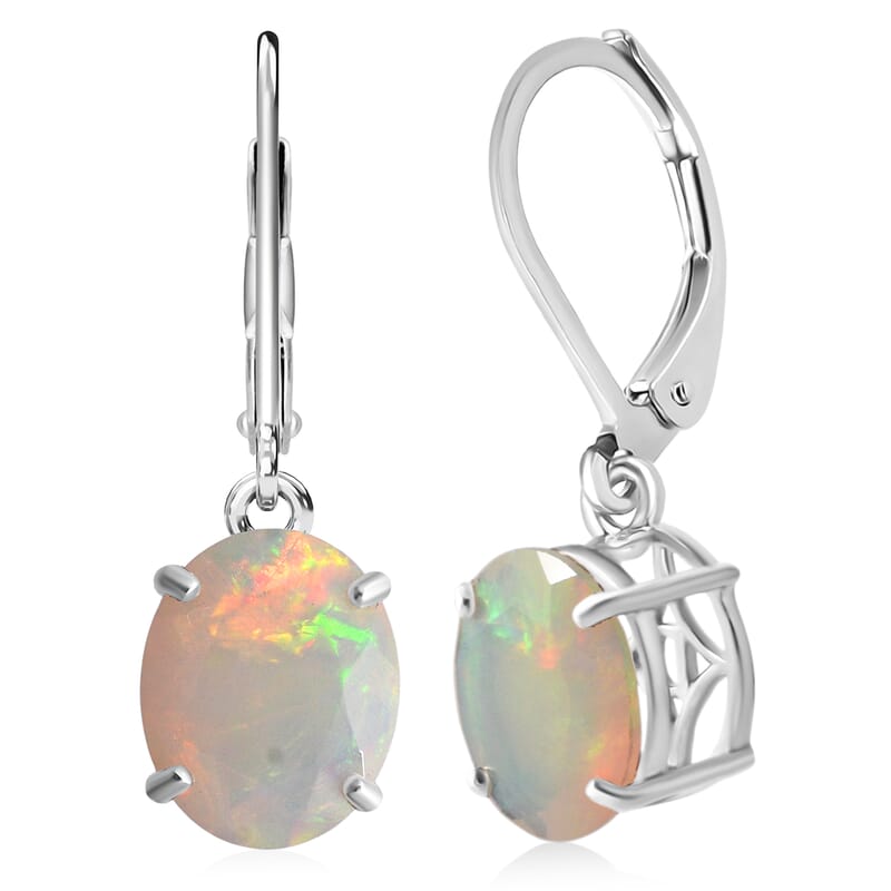 D'Joy Premium Ethiopian Welo Opal 3.00 ctw Aurora Prism Earrings in Rhodium Over Sterling Silver