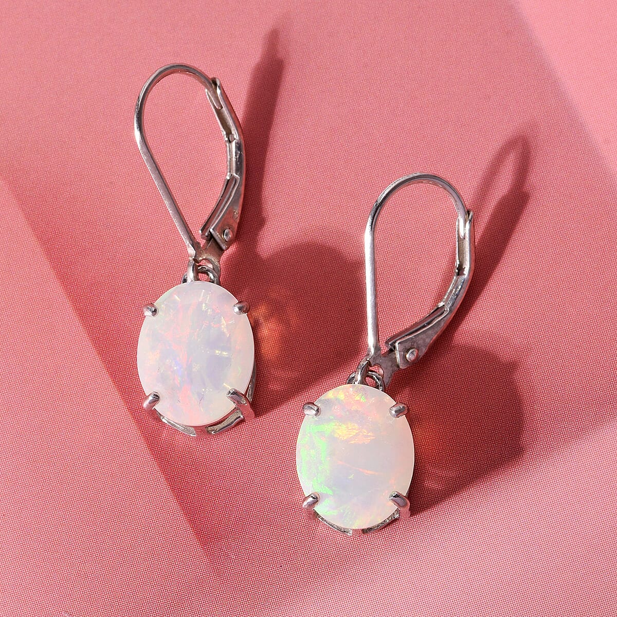 D'Joy Premium Ethiopian Welo Opal 3.00 ctw Aurora Prism Earrings in Rhodium Over Sterling Silver image number 1