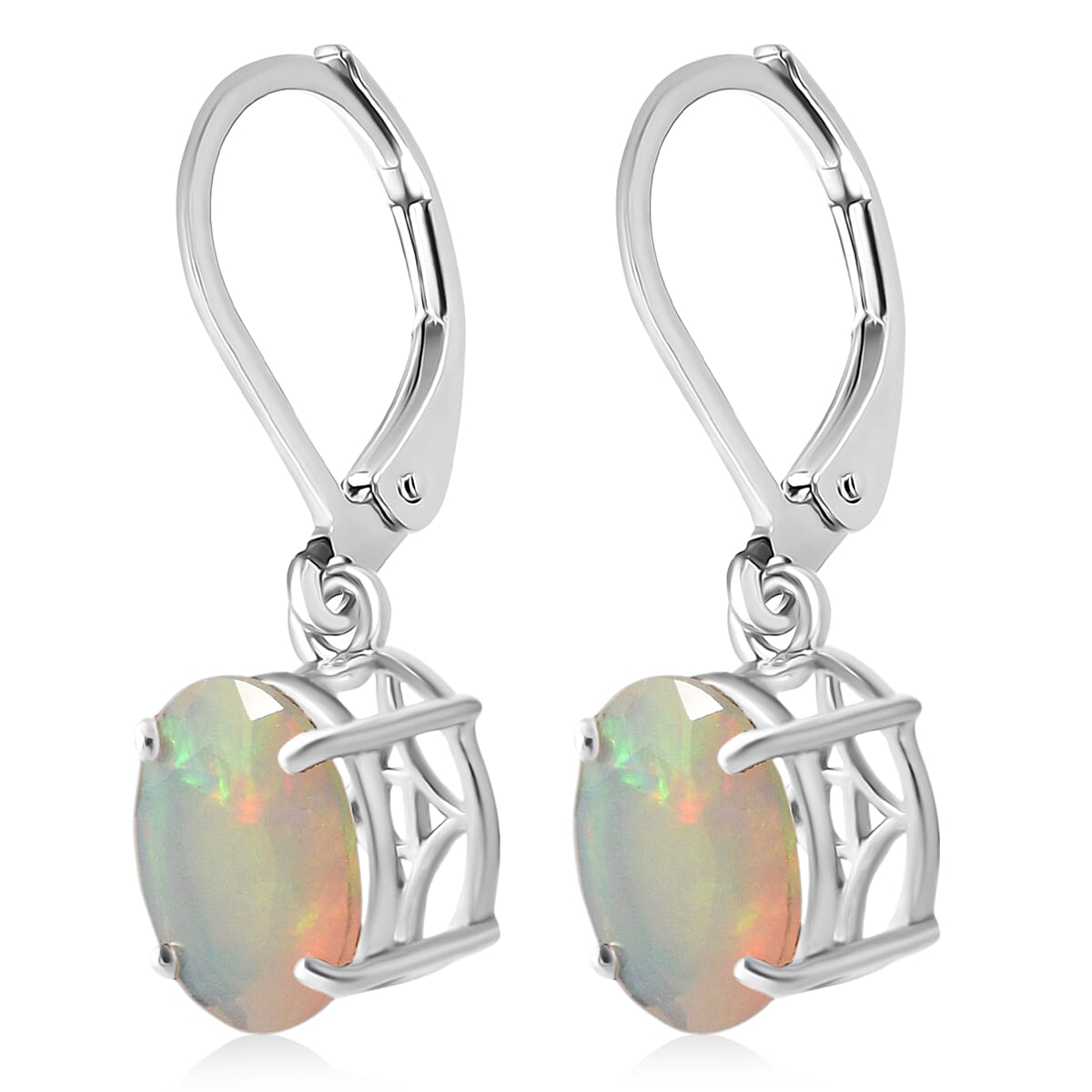 D'Joy Premium Ethiopian Welo Opal 3.00 ctw Aurora Prism Earrings in Rhodium Over Sterling Silver