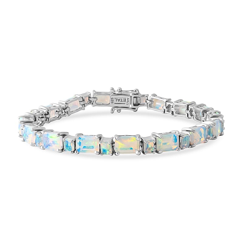 D'Joy Premium Ethiopian Welo Opal 9.20 ctw Aurora Prism Bracelet in Rhodium Over Sterling Silver (6.50 In)