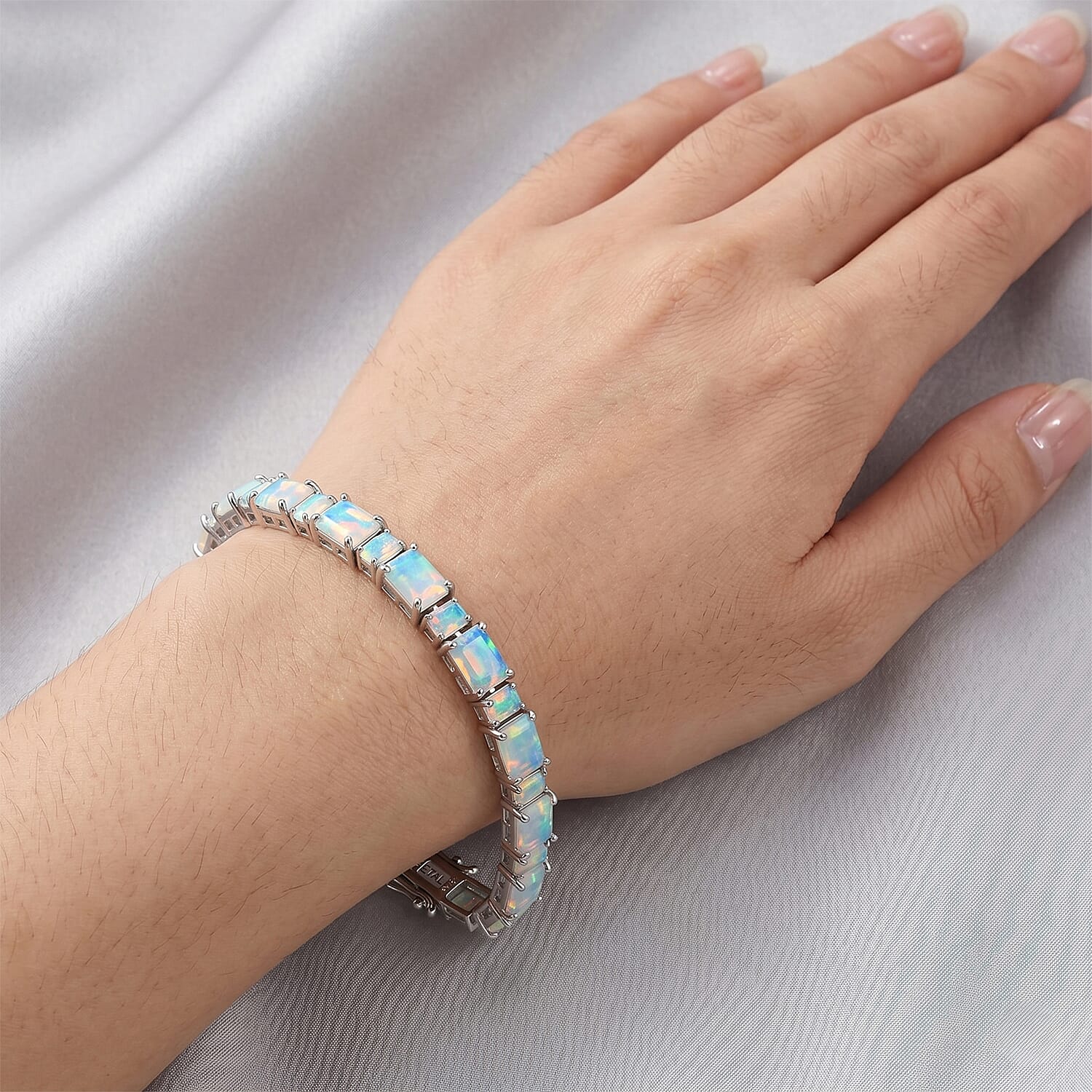 D'Joy Premium Ethiopian Welo Opal 9.20 ctw Aurora Prism Bracelet in Rhodium Over Sterling Silver (6.50 In)