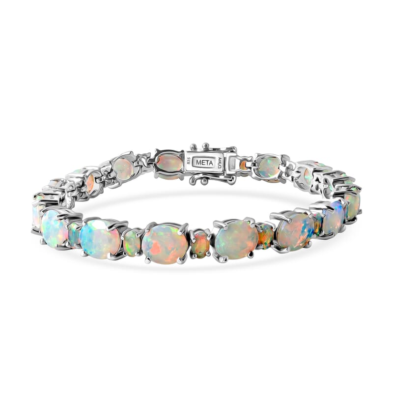 D'Joy Premium Ethiopian Welo Opal 11.40 ctw Aurora Prism Bracelet in Rhodium Over Sterling Silver (6.50 In)