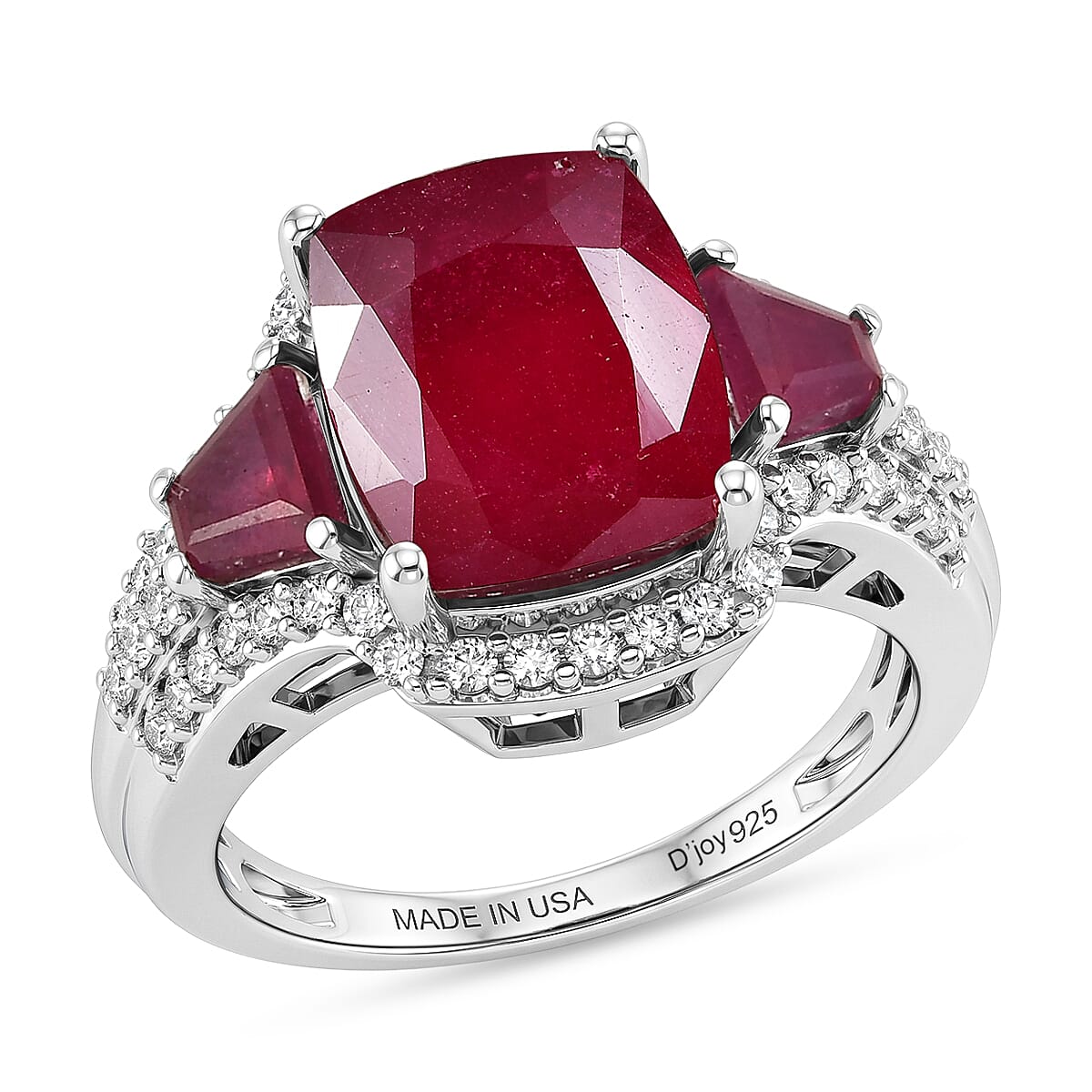 TLV D'Joy Niassa Ruby (FF), White Zircon Ring in Rhodium Over Sterling Silver (Size 10.0) 8.40 ctw