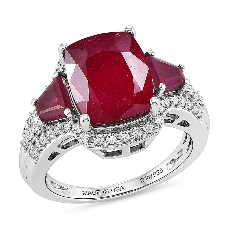 D'Joy Niassa Ruby (FF) and White Zircon 8.40 ctw Ethereal Radiance Ring in Rhodium Over Sterling Silver (Size 5.0)
