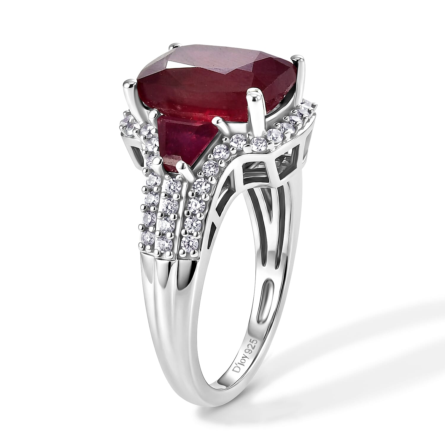D'Joy Niassa Ruby (FF) and White Zircon 8.40 ctw Ethereal Radiance Ring in Rhodium Over Sterling Silver (Size 5.0)