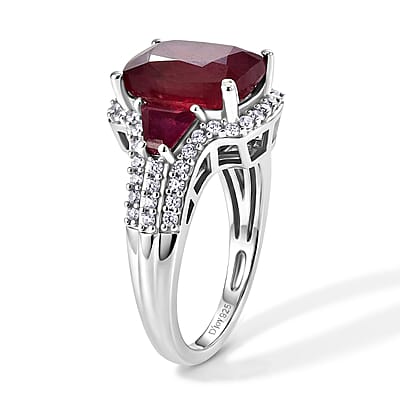 D'Joy Niassa Ruby (FF) and White Zircon 8.40 ctw Ethereal Radiance Ring in Rhodium Over Sterling Silver (Size 5.0)