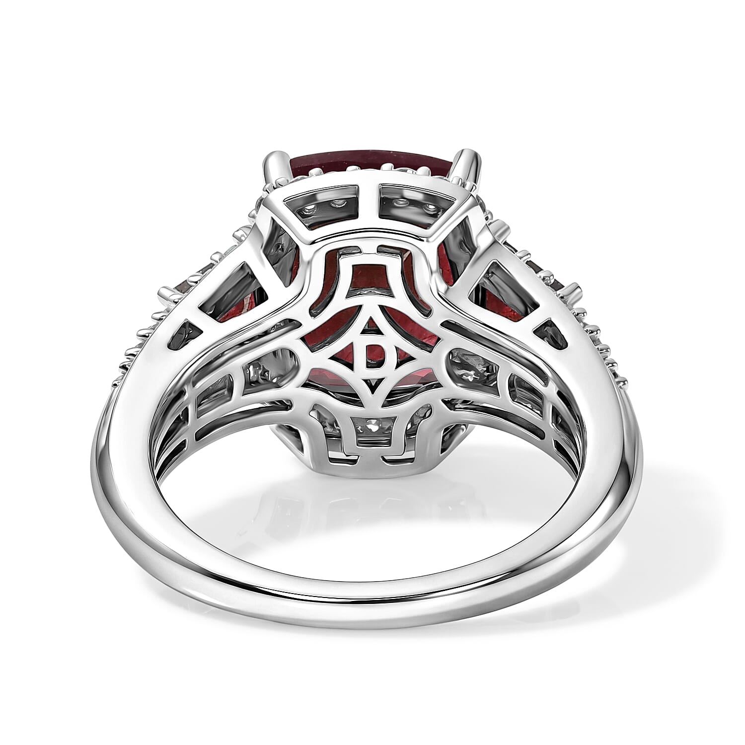 D'Joy Niassa Ruby (FF) and White Zircon 8.40 ctw Ethereal Radiance Ring in Rhodium Over Sterling Silver (Size 5.0)