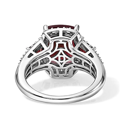 D'Joy Niassa Ruby (FF) and White Zircon 8.40 ctw Ethereal Radiance Ring in Rhodium Over Sterling Silver (Size 5.0)