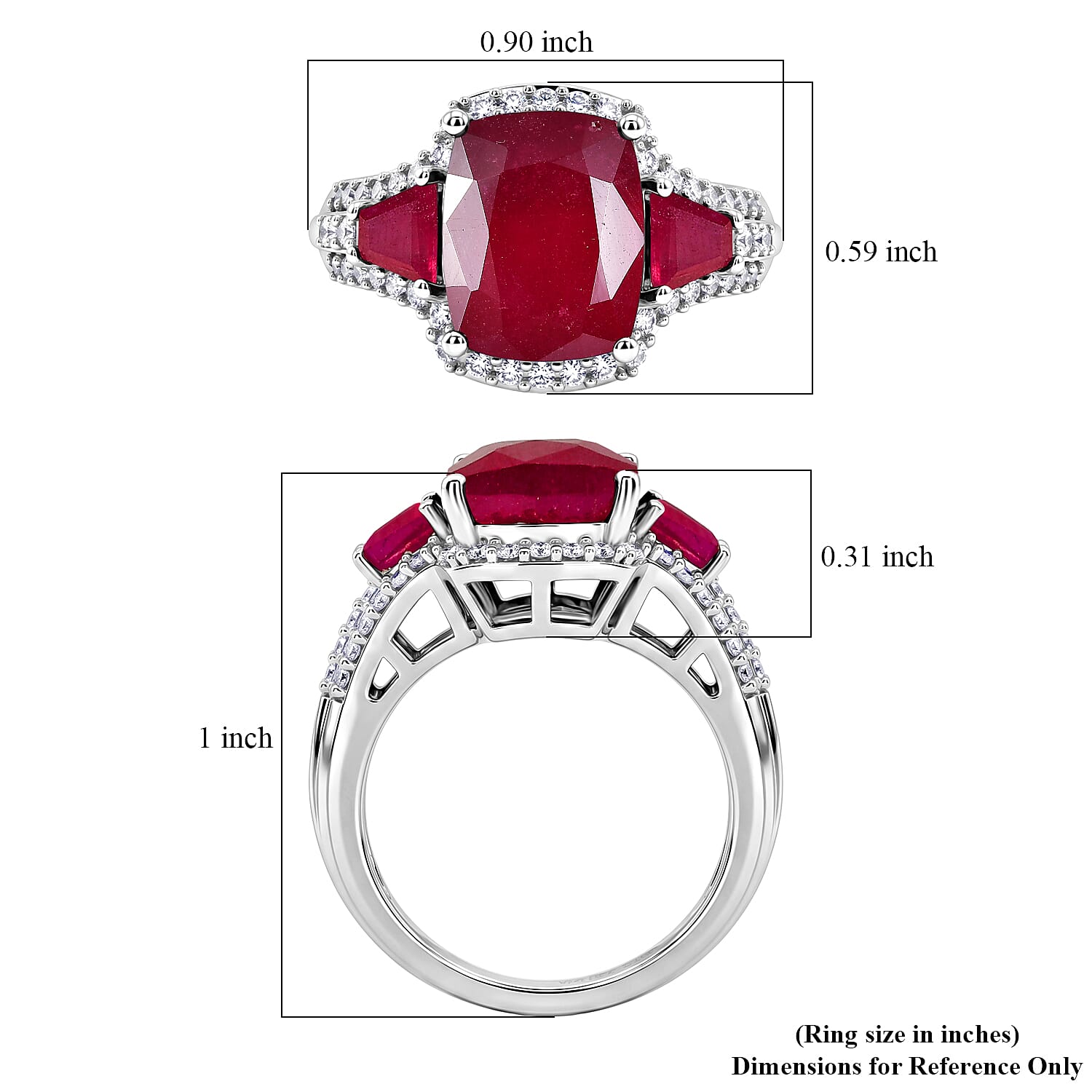 D'Joy Niassa Ruby (FF) and White Zircon 8.40 ctw Ethereal Radiance Ring in Rhodium Over Sterling Silver (Size 5.0)