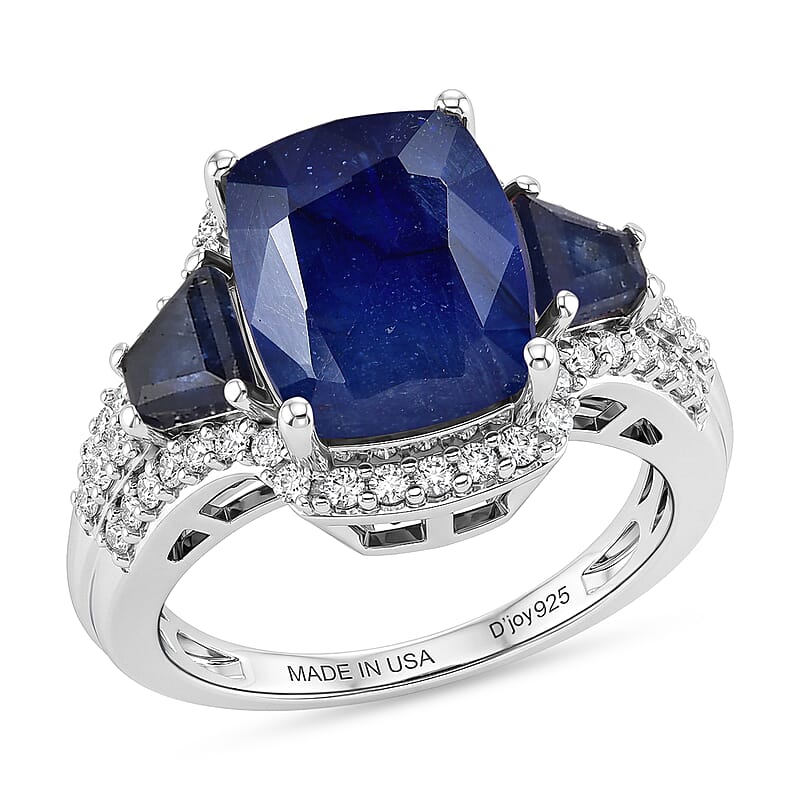 D'Joy Masoala Sapphire (D) and White Zircon 8.00 ctw Ethereal Radiance Ring in Rhodium Over Sterling Silver (Size 5.0)