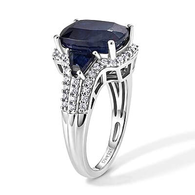 D'Joy Masoala Sapphire (D) and White Zircon 8.00 ctw Ethereal Radiance Ring in Rhodium Over Sterling Silver (Size 5.0)