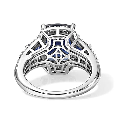D'Joy Masoala Sapphire (D) and White Zircon 8.00 ctw Ethereal Radiance Ring in Rhodium Over Sterling Silver (Size 5.0)