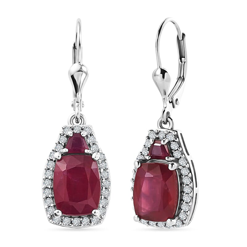 D'Joy Niassa Ruby (FF) and White Zircon 8.00 ctw Ethereal Radiance Earrings in Rhodium Over Sterling Silver