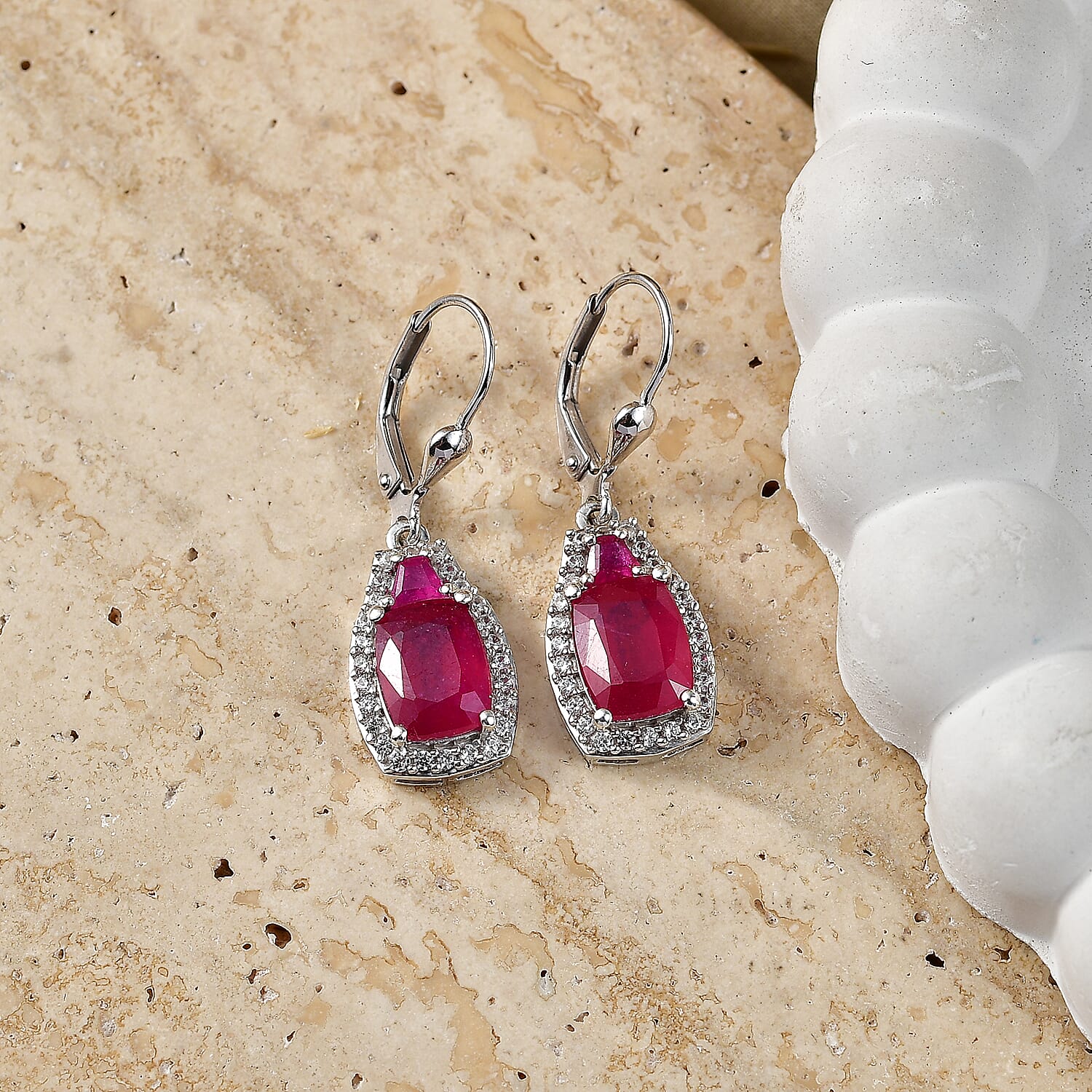 D'Joy Niassa Ruby (FF) and White Zircon 8.00 ctw Earrings in Rhodium Over Sterling Silver