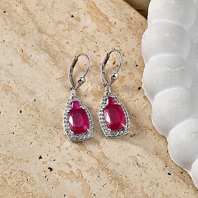 D'Joy Niassa Ruby (FF) and White Zircon 8.00 ctw Ethereal Radiance Earrings in Rhodium Over Sterling Silver
