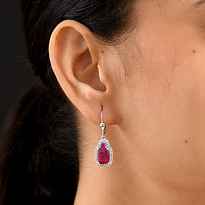 D'Joy Niassa Ruby (FF) and White Zircon 8.00 ctw Ethereal Radiance Earrings in Rhodium Over Sterling Silver