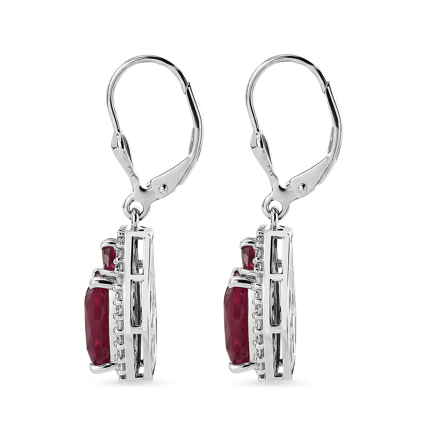 D'Joy Niassa Ruby (FF) and White Zircon 8.00 ctw Ethereal Radiance Earrings in Rhodium Over Sterling Silver