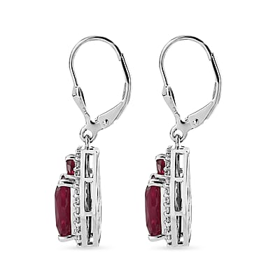 D'Joy Niassa Ruby (FF) and White Zircon 8.00 ctw Ethereal Radiance Earrings in Rhodium Over Sterling Silver