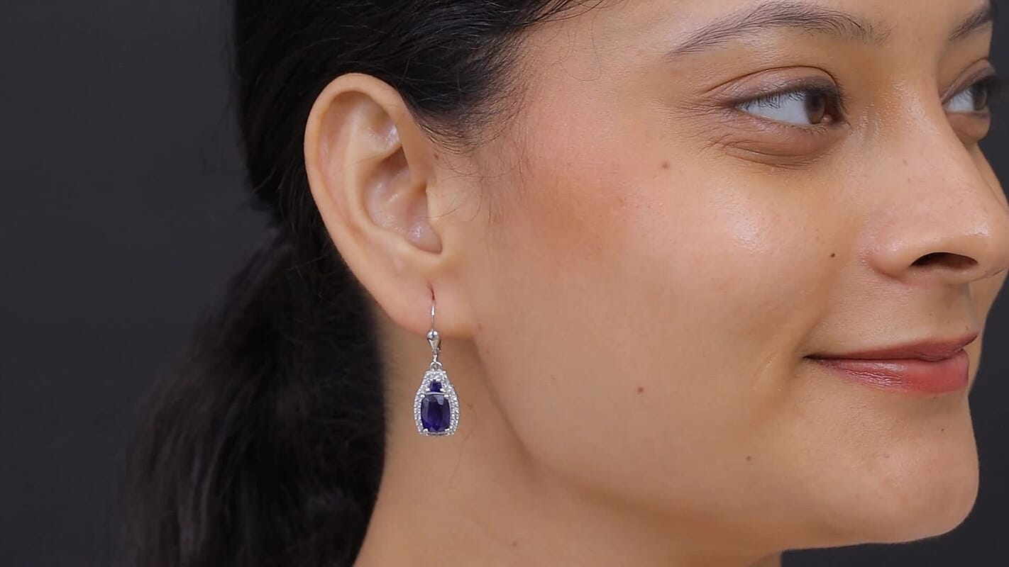D'Joy Niassa Ruby (FF), White Zircon Earrings in Rhodium Over Sterling Silver 8.00 ctw