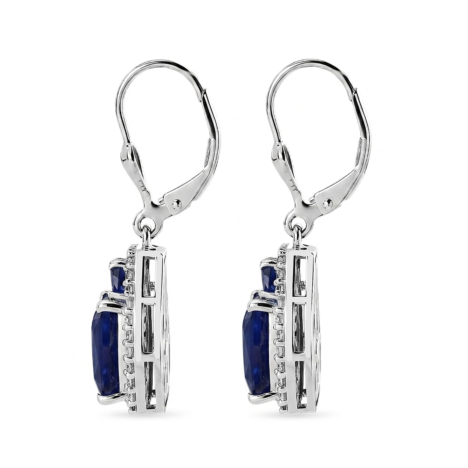 D'Joy Masoala Sapphire (D) and White Zircon 7.75 ctw Ethereal Radiance Earrings in Rhodium Over Sterling Silver