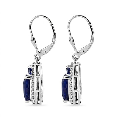 D'Joy Masoala Sapphire (D) and White Zircon 7.75 ctw Ethereal Radiance Earrings in Rhodium Over Sterling Silver