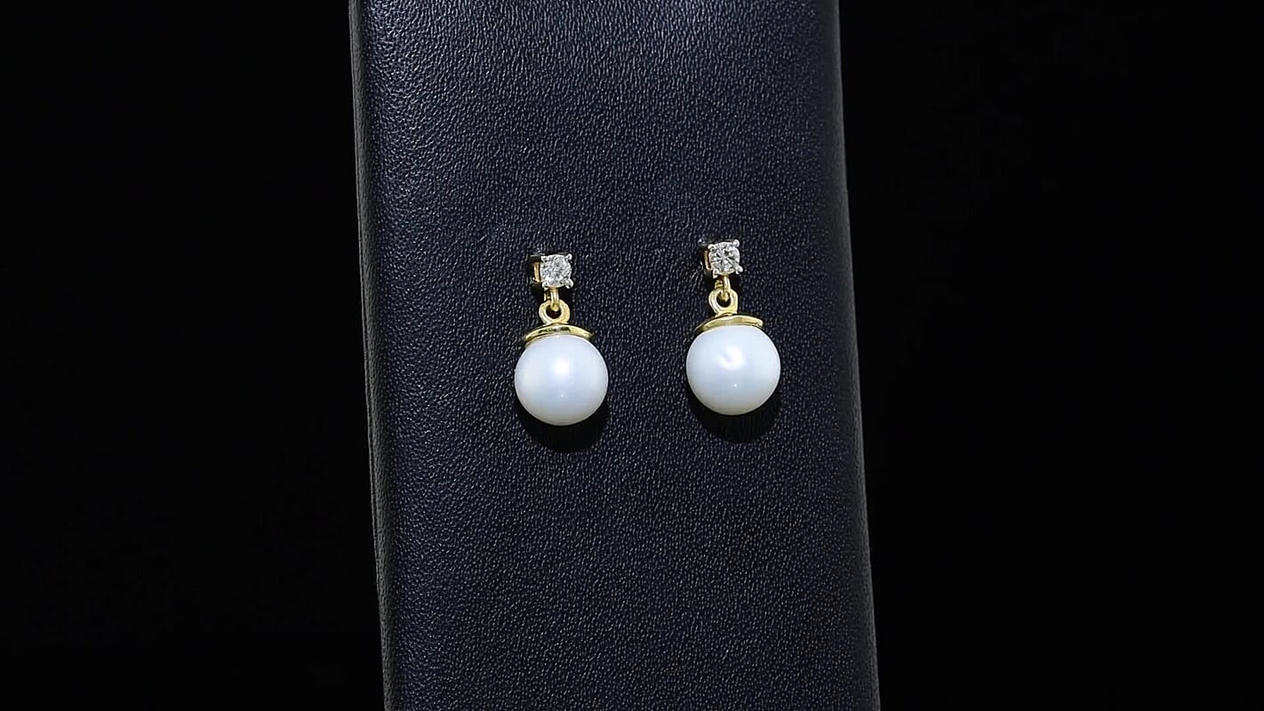 D'Joy Freshwater Pearl and Lab Grown Diamond 0.15 ctw Earrings in 18K YG Plated