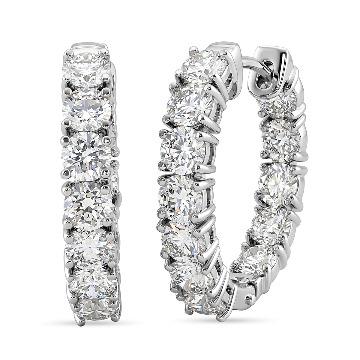 Luxuriant Lab Grown Diamond G-H SI 5.00 ctw Hoop Earrings in Rhodium Over Sterling Silver