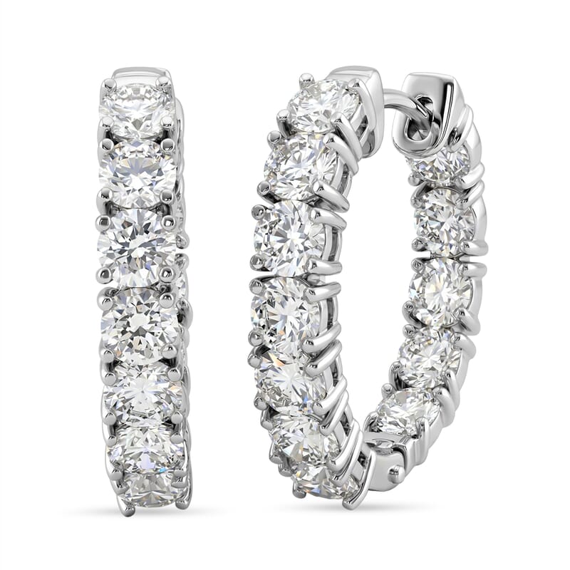Luxuriant Lab Grown Diamond G-H SI 5.00 ctw Inside Out Hoop Earrings in Rhodium Over Sterling Silver