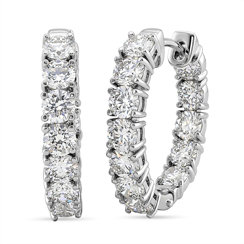 Luxuriant Lab Grown Diamond G-H SI 5.00 ctw Hoop Earrings in Rhodium Over Sterling Silver